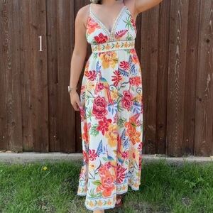 Cupshe Floral Maxi Dress with Red and Yellow Accents